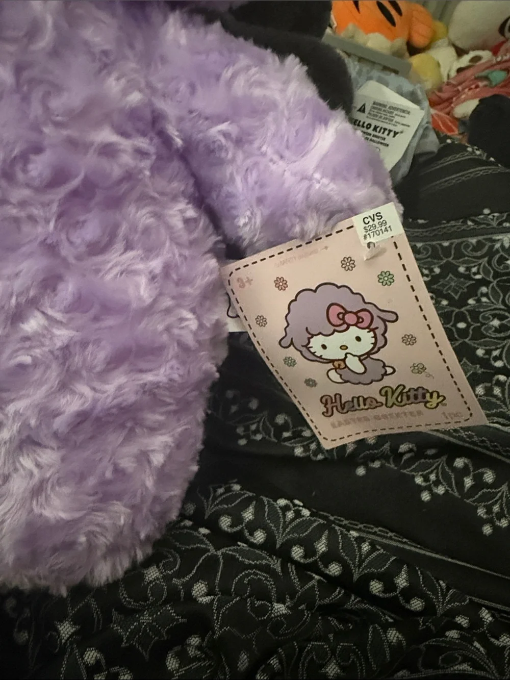 Hello Kitty Plush in Lavender Fuzzy Outfit with Pink Bow